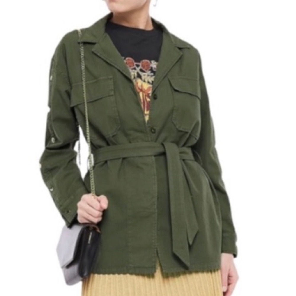 Sandro Bari Twill Field Jacket Belted Army Green Khaki Utility Quiet Luxury S